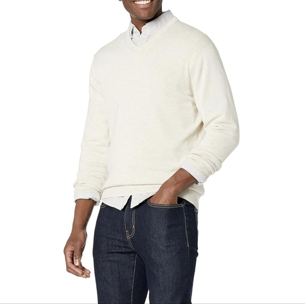 Cream/Ivory Men's V-Neck Sweater